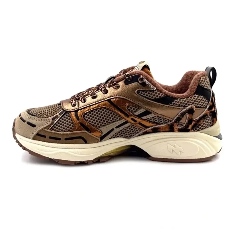 Zapatillas deportivas MRP Melrose de piel multicolor metalizada y ante color topo. Ivoire Chaussures