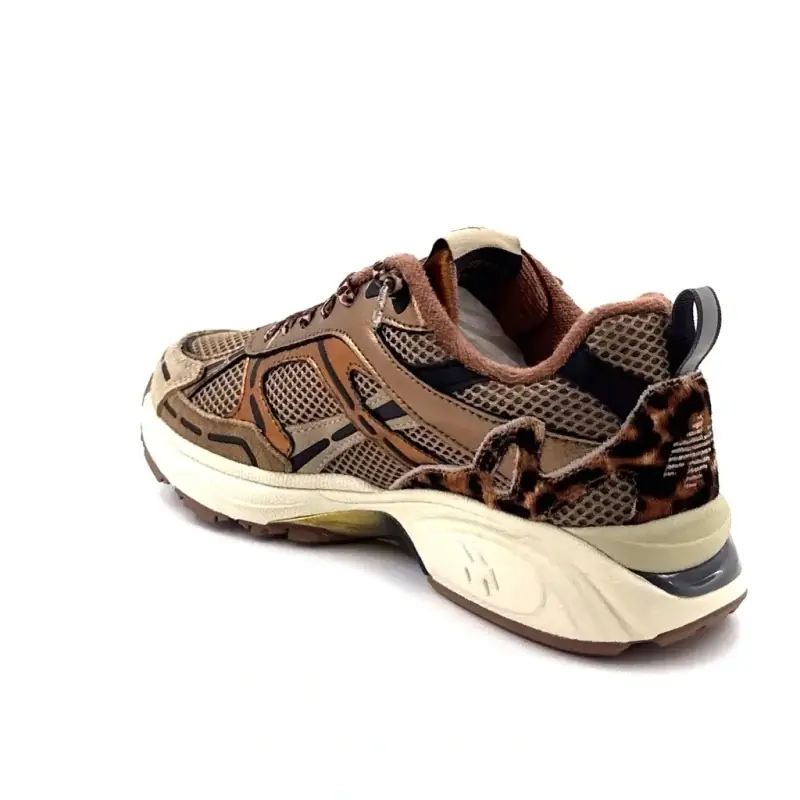 Zapatillas deportivas MRP Melrose de piel multicolor metalizada y ante color topo. Ivoire Chaussures