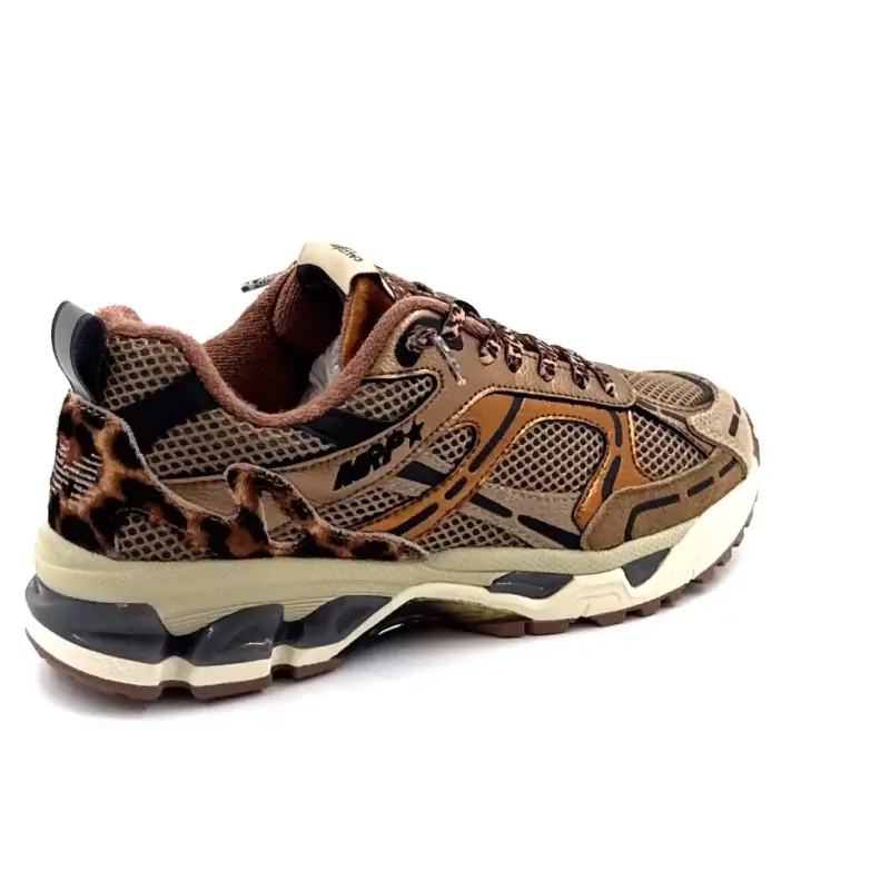 Tênis MRP Melrose em couro multicolorido e camurça taupe Ivoire Chaussures