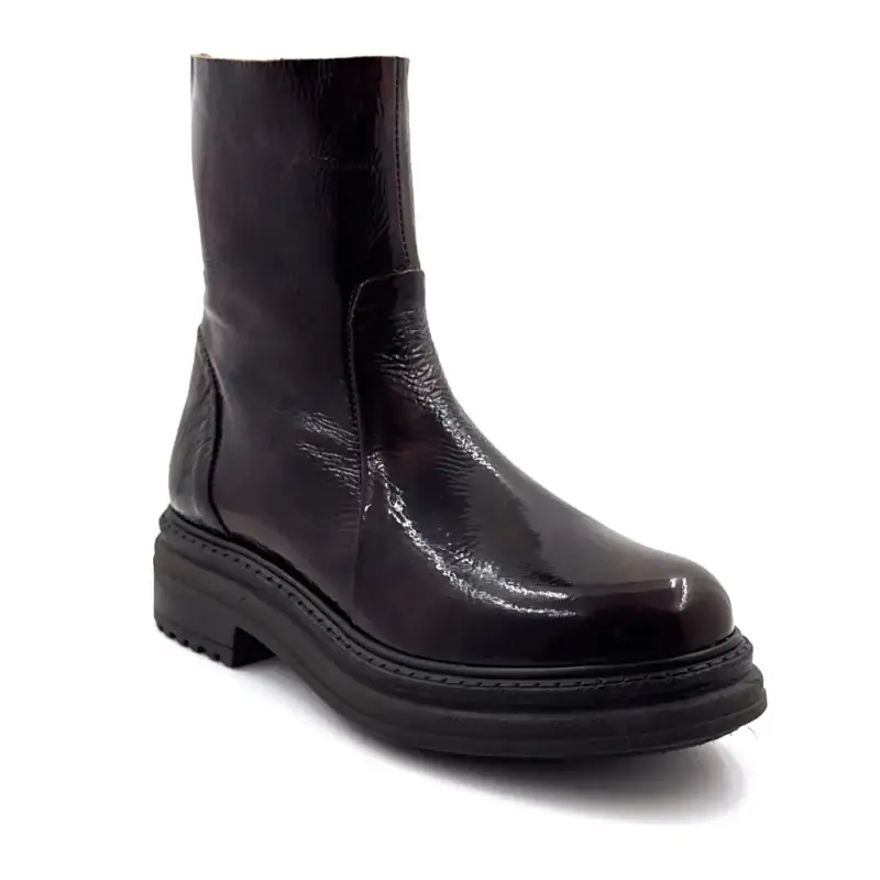 Aliwell Flint Stiefeletten aus Lackleder, Braun Ivoire Chaussures