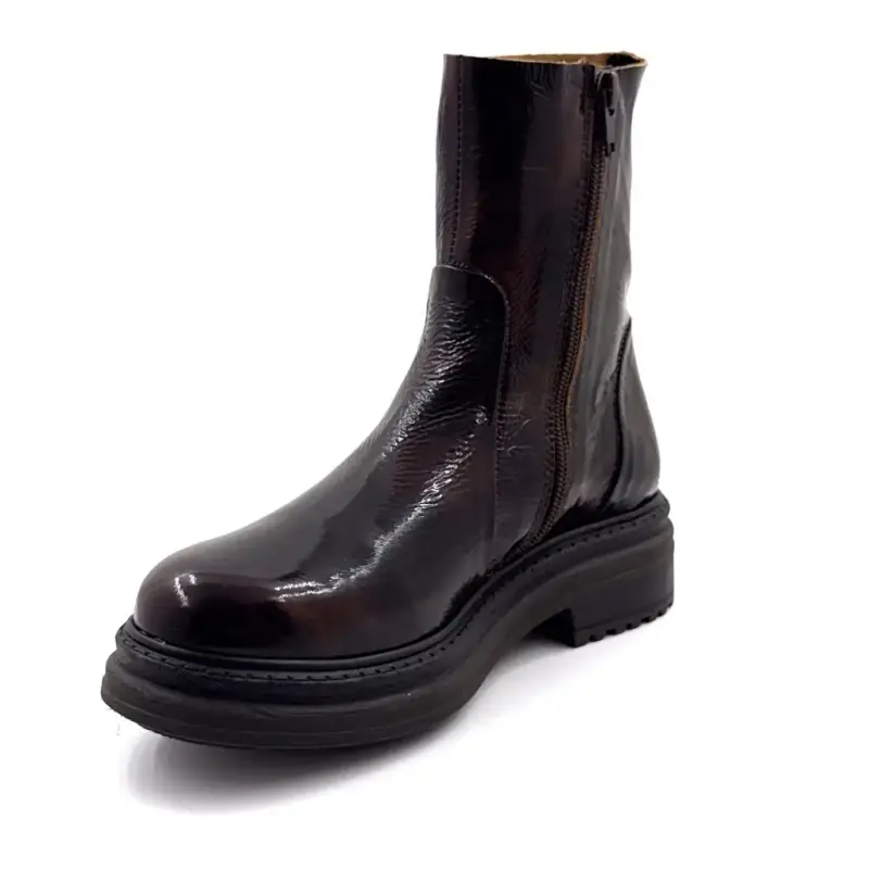 Aliwell Flint Patent Leather Ankle Boots, Brown Ivoire Chaussures
