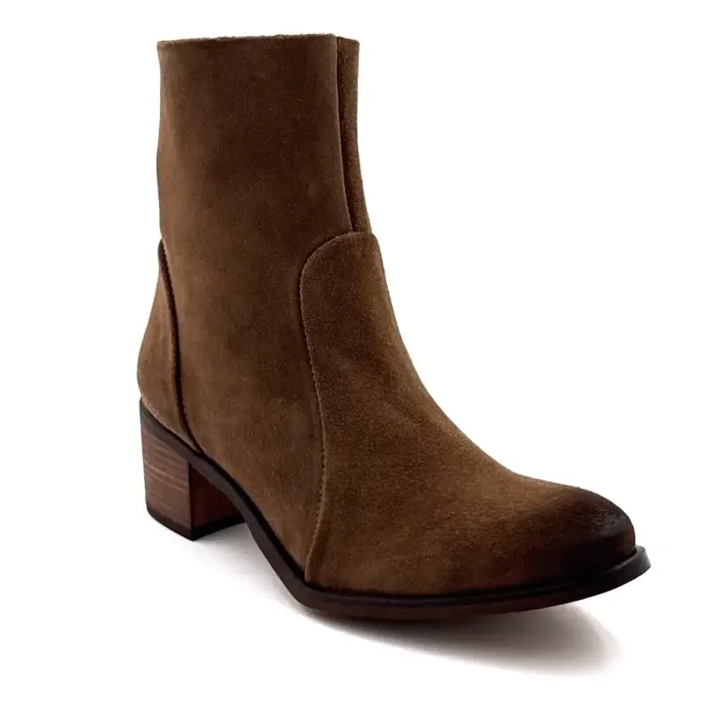 Aliwell Alias Haselnussbraune Wildleder-Ankle-Boots mit Absatz Ivoire Chaussures