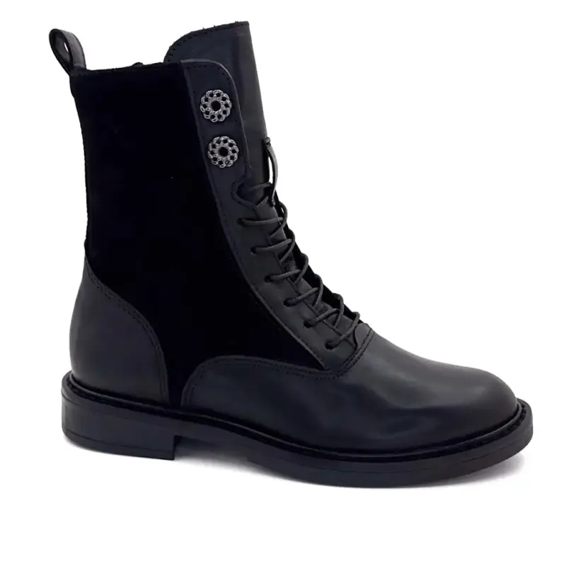 Botas de cano curto Mjus t81233 em couro e camurça pretas Ivoire Chaussures
