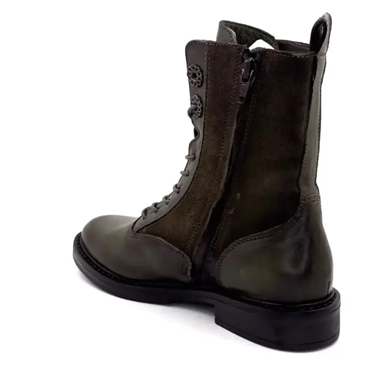 Botas de cano curto com cadarço Mjus T81233, em couro e camurça, cor cáqui. Ivoire Chaussures