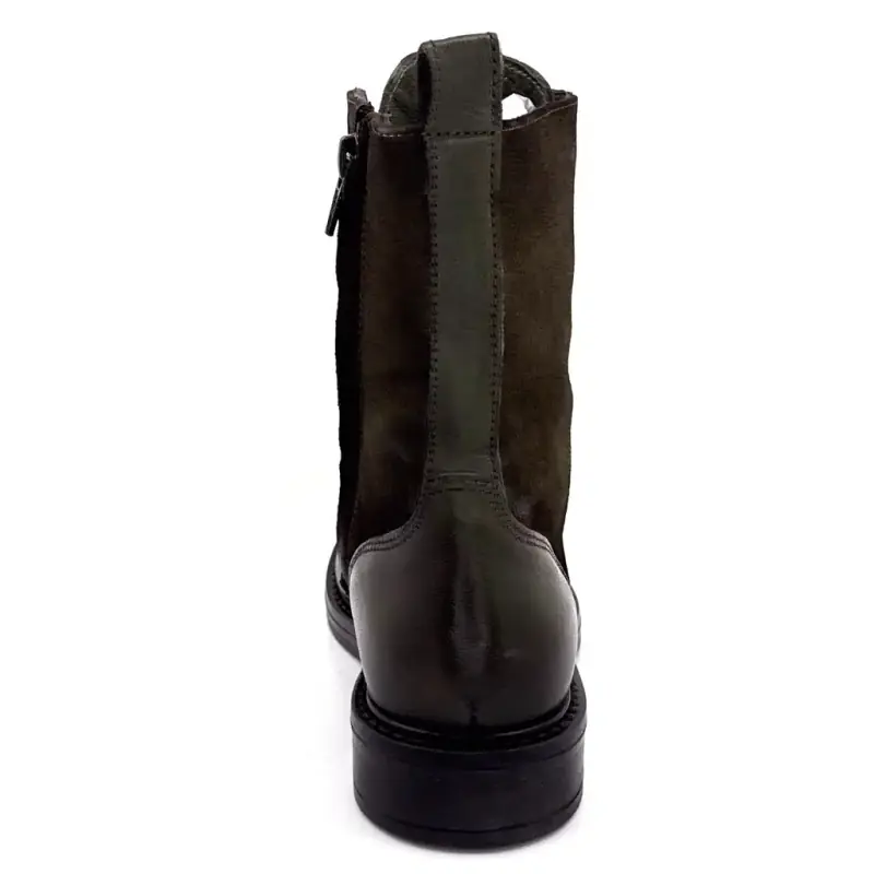 Botines con cordones Mjus T81233, piel y ante, color caqui. Ivoire Chaussures