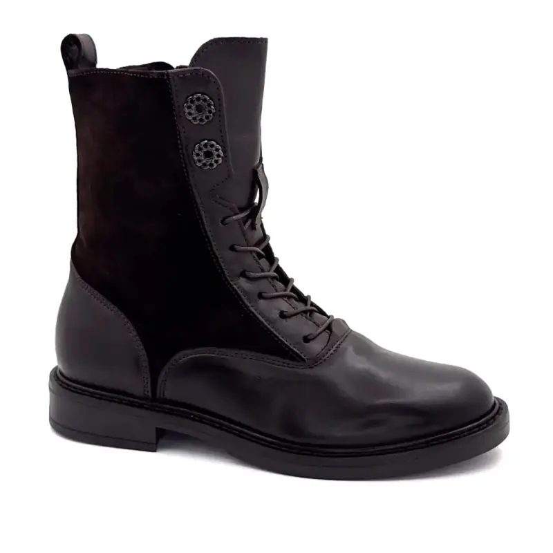 Botas de cano curto Mjus t81233 em couro marrom e camurça Ivoire Chaussures