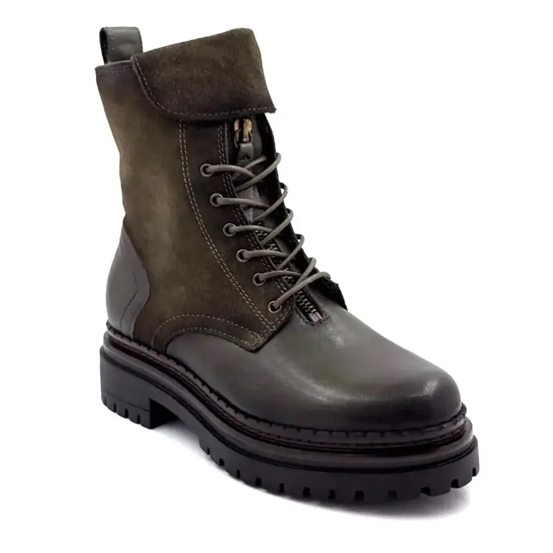 Mjus L97213 Stiefeletten aus khakifarbenem Leder und Wildleder Ivoire Chaussures