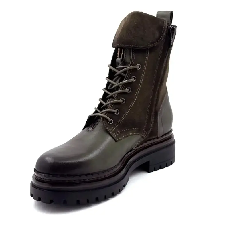Mjus L97213 bokacsizma khaki bőrből és velúrból Ivoire Chaussures