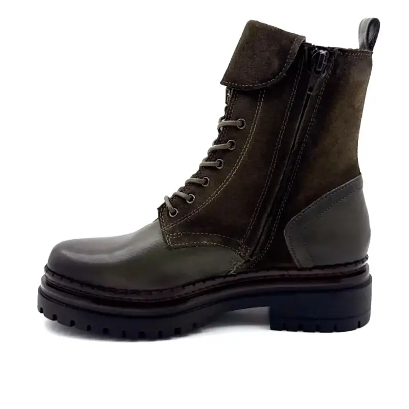 Mjus L97213 ankelstøvler i khaki læder og ruskind Ivoire Chaussures