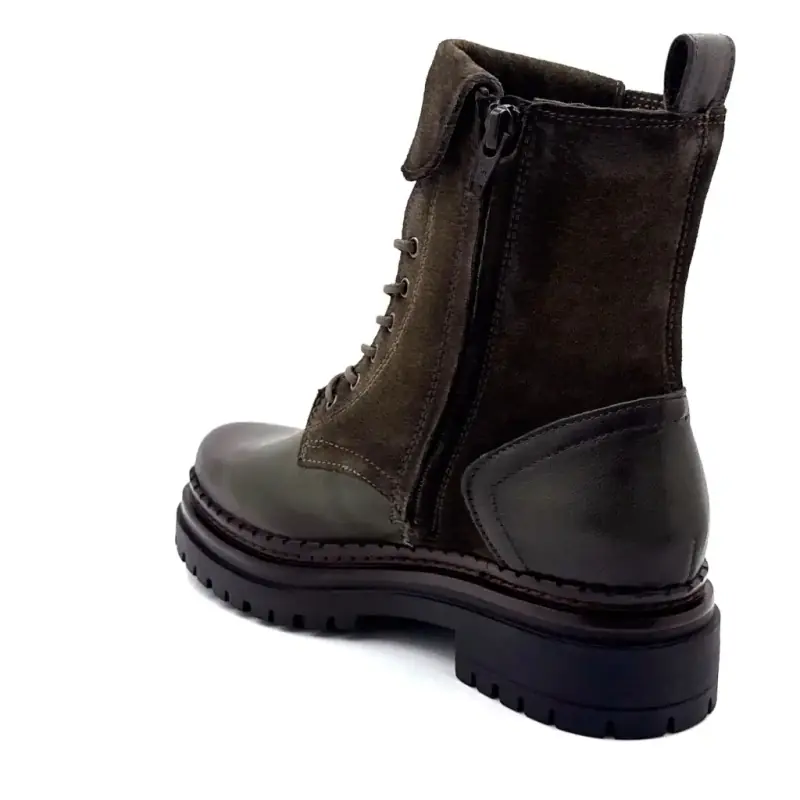 Mjus L97213 Stiefeletten aus khakifarbenem Leder und Wildleder Ivoire Chaussures