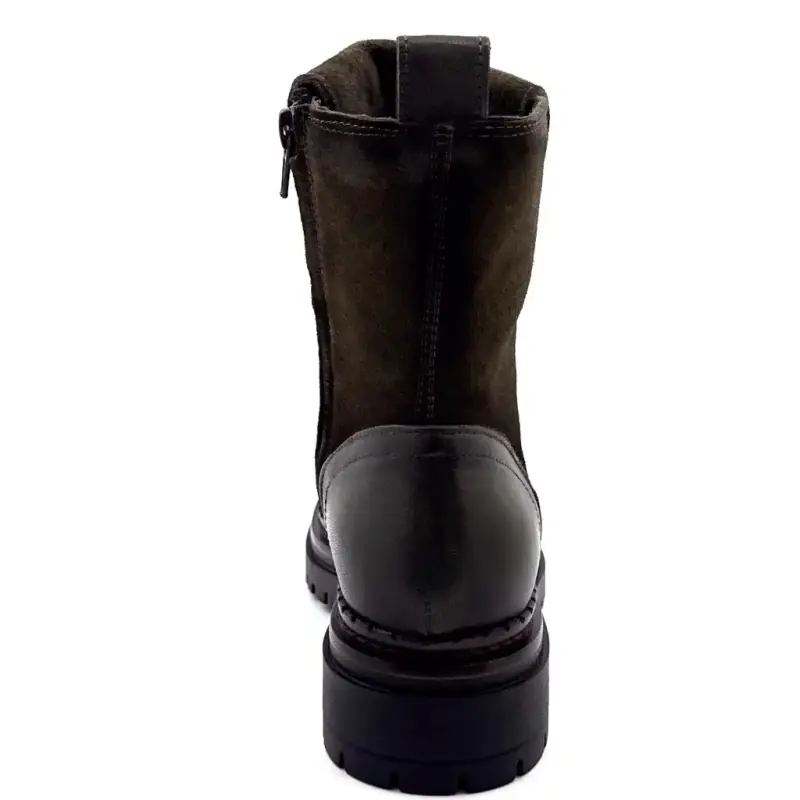 Botas de cano curto Mjus L97213 em couro cáqui e camurça. Ivoire Chaussures