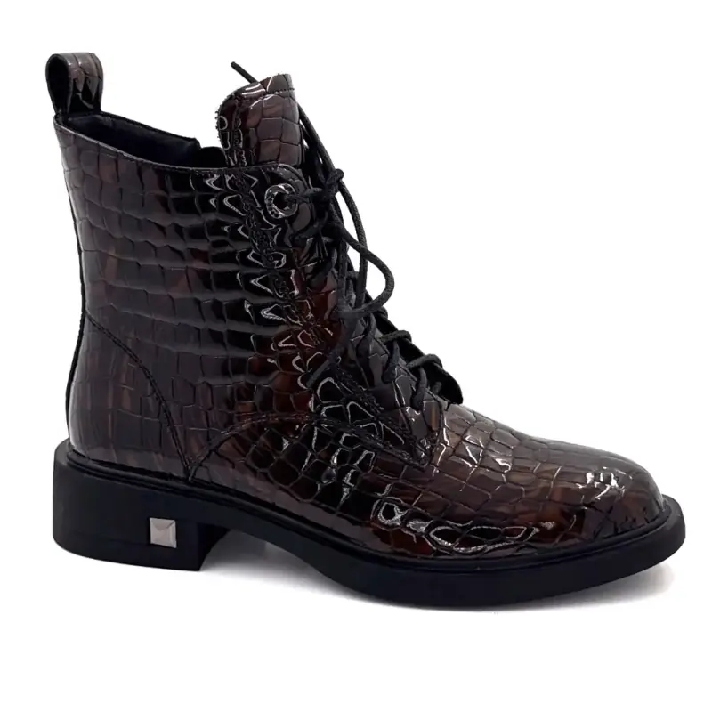 Botines Sarlaw 2603 Ivoire en piel charol marrón iridiscente Coco. Ivoire Chaussures