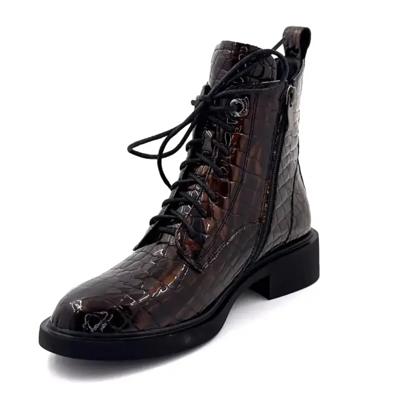Ivoire Sarlaw 2603 Ankle Boots in Iridescent Brown Coco Patent Leather Ivoire Chaussures