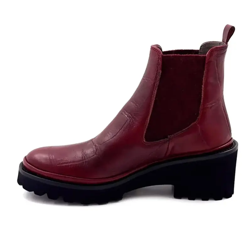 Botas de cano curto XSA 9176 F520 em couro cor coco, cor bordô Ivoire Chaussures