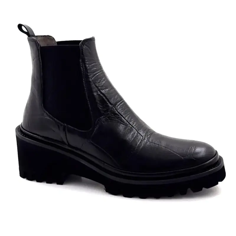 Botas de cano curto XSA 9176 F520 em couro preto cor coco Ivoire Chaussures