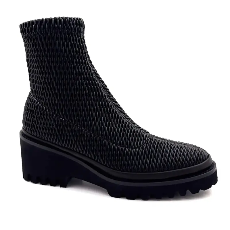 Botas de cano curto XSA 0510 em couro elástico preto Ivoire Chaussures