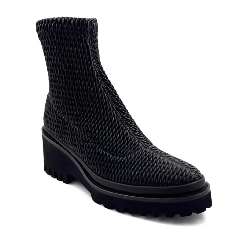 Botas de cano curto XSA 0510 em couro elástico preto Ivoire Chaussures