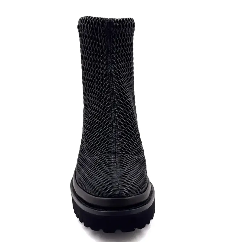 Botas de cano curto XSA 0510 em couro elástico preto Ivoire Chaussures