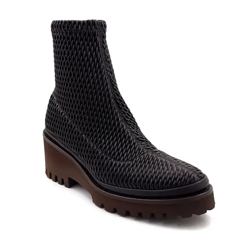 Botas de cano curto XSA 0510 em couro elástico marrom Ivoire Chaussures