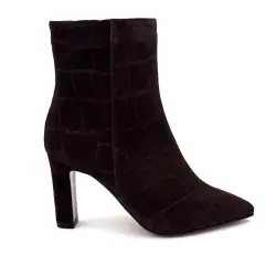 Botas de cano curto com salto Look to the Sky Faby01 Coco Camurça Marrom %price%