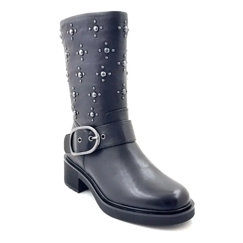 Halbhohe Stiefel Regarde Le Ciel Renee02, schwarzes Leder Ivoire Chaussures