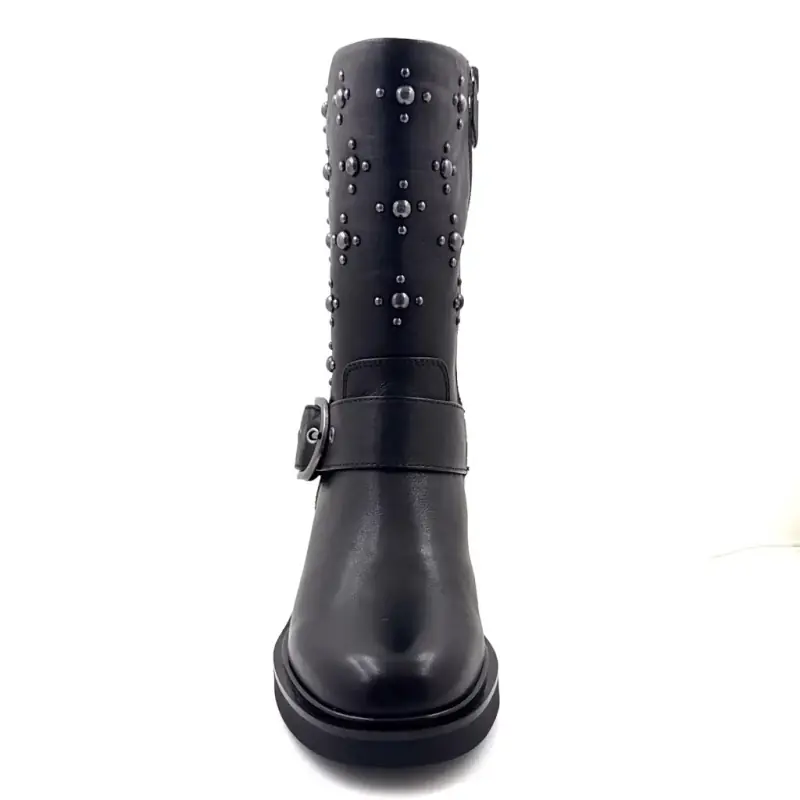 Halbhohe Stiefel Regarde Le Ciel Renee02, schwarzes Leder Ivoire Chaussures