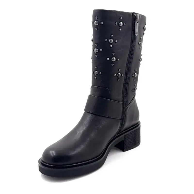 Halbhohe Stiefel Regarde Le Ciel Renee02, schwarzes Leder Ivoire Chaussures
