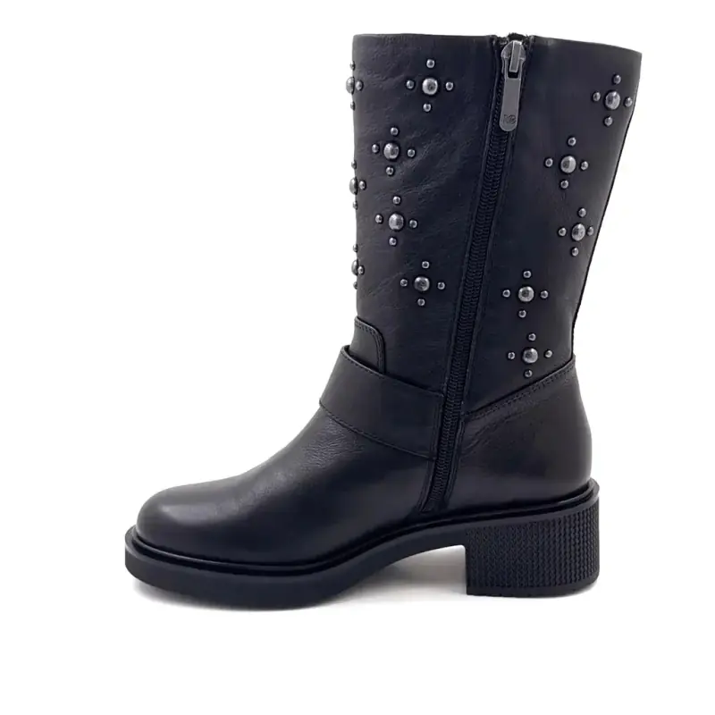 Halbhohe Stiefel Regarde Le Ciel Renee02, schwarzes Leder Ivoire Chaussures