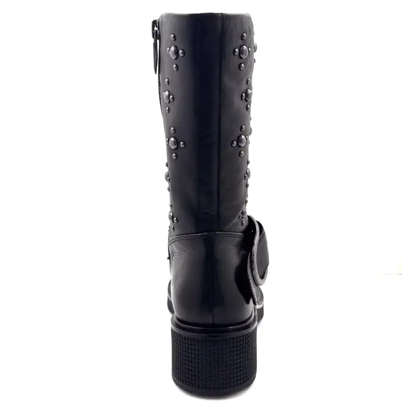 Halbhohe Stiefel Regarde Le Ciel Renee02, schwarzes Leder Ivoire Chaussures