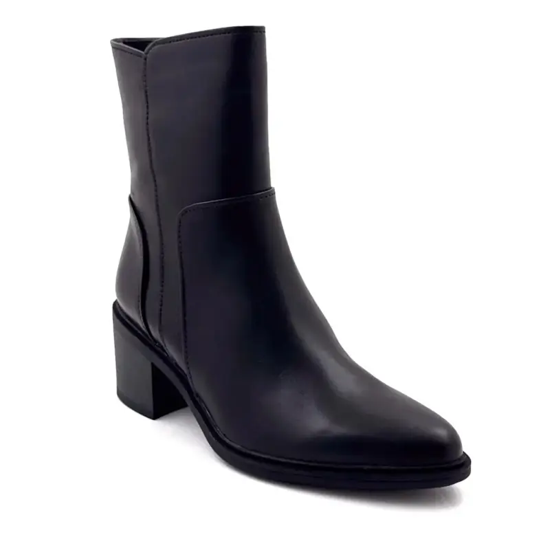 Elettra-03 Sorte Læder Ankelstøvler med Hæle Regarde Le Ciel Sort Læder Ivoire Chaussures