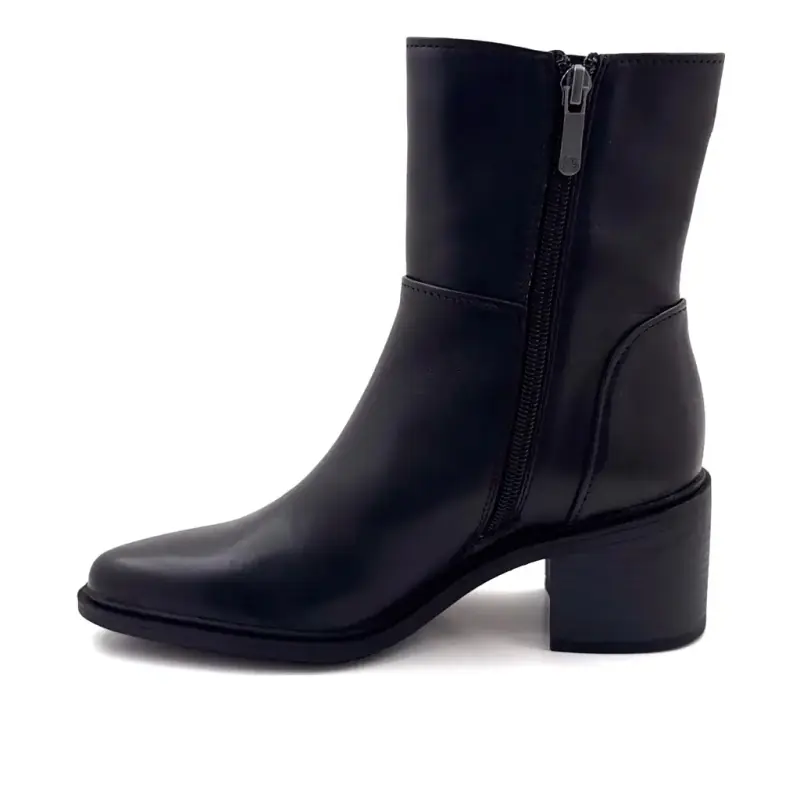 Elettra-03 Schwarze Leder-Ankle-Boots mit Absatz Regarde Le Ciel Schwarzes Leder Ivoire Chaussures