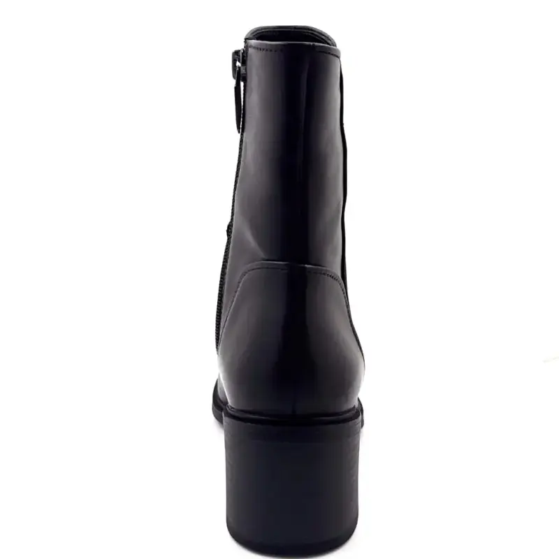 Elettra-03 Schwarze Leder-Ankle-Boots mit Absatz Regarde Le Ciel Schwarzes Leder Ivoire Chaussures