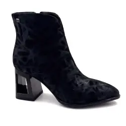 Metamorphosis Babine Schwarze, schimmernde Leder-Ankle-Boots mit Absatz