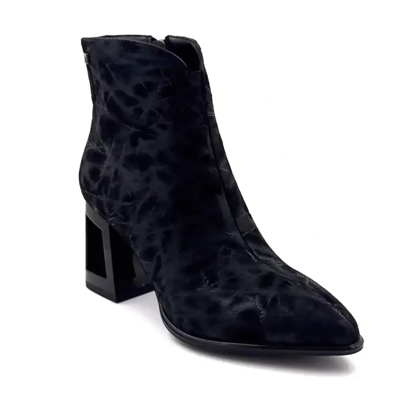Metamorphosis Babine Irisierende schwarze Leder-Ankle-Boots Ivoire Chaussures