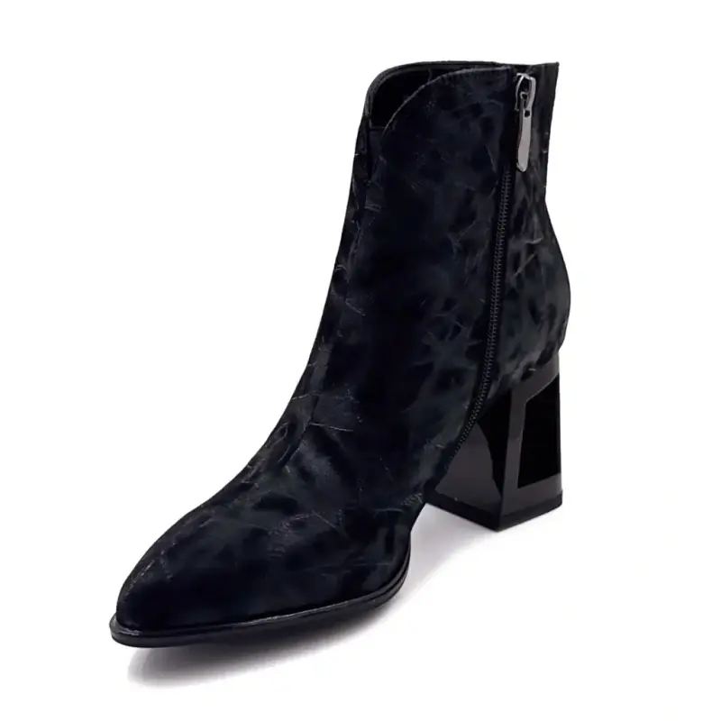 Botas de tornozelo Metamorphosis Babine em couro preto iridescente Ivoire Chaussures