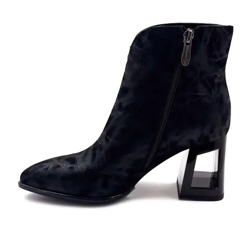 Botas de tornozelo Metamorphosis Babine em couro preto iridescente Ivoire Chaussures