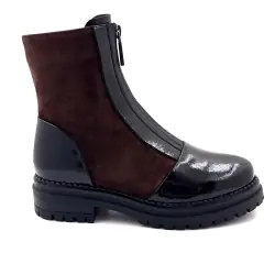 Botas de cano curto Metamorphose Baffie em camurça marrom e couro envernizado preto %price%