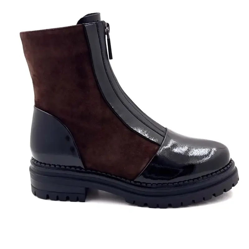 Botas de cano curto Metamorphose Baffie em camurça marrom e couro envernizado preto 129,00&nbsp;€