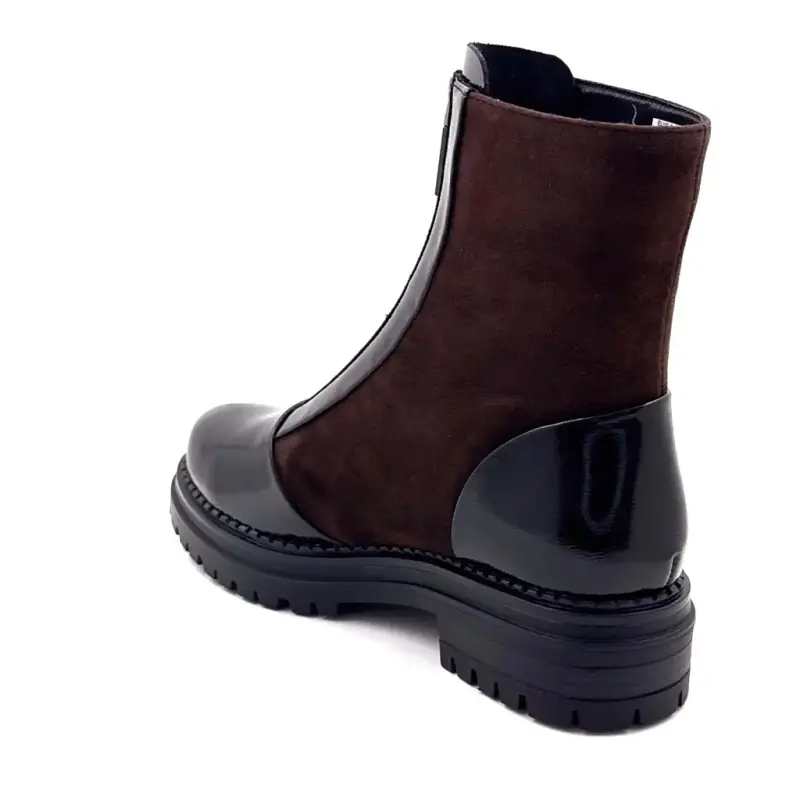 Metamorphosis Baffie Ankle Boots Brown Suede Black Patent Leather Ivoire Chaussures