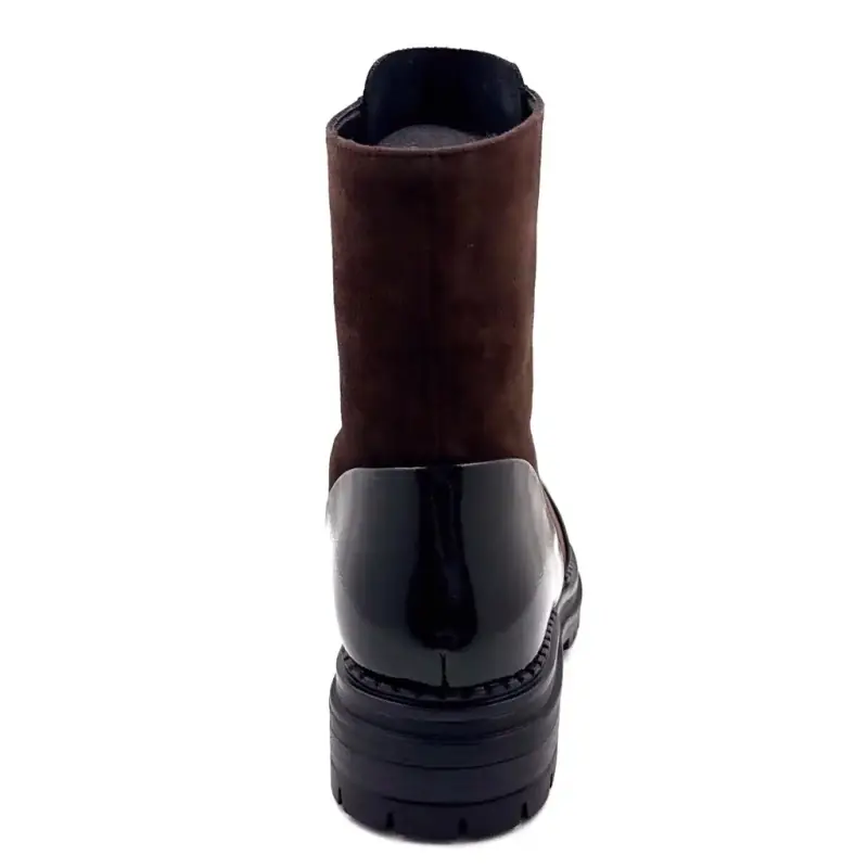 Stivaletti Metamorphosis Baffie in camoscio marrone e pelle verniciata nera Ivoire Chaussures
