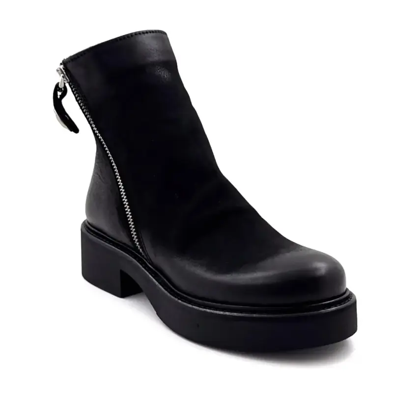 Stivaletti alla caviglia in pelle nera Nu2547 Ivoire Chaussures
