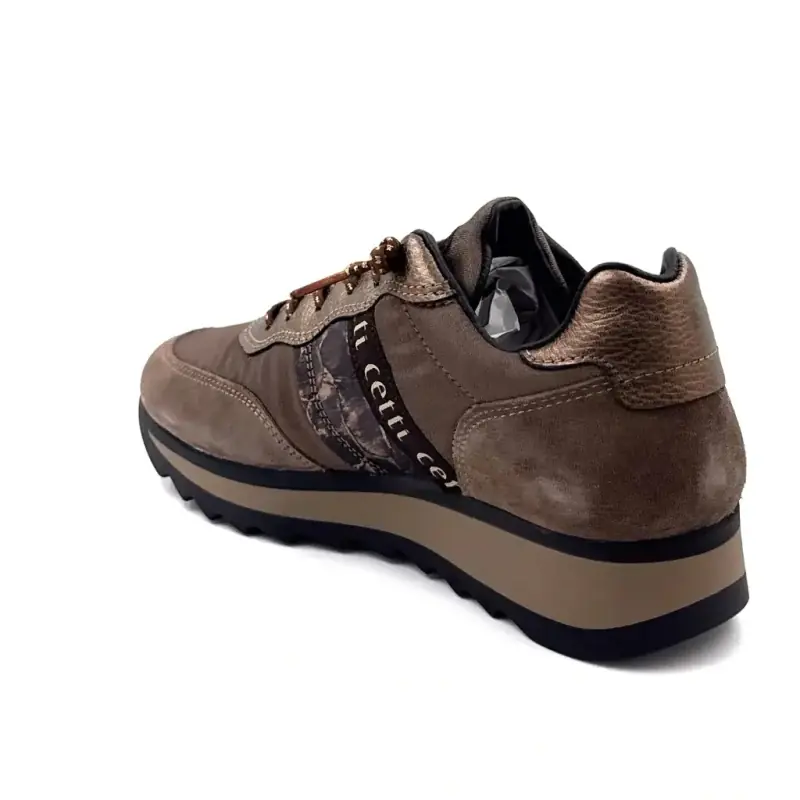 Basket Cetti c849 sra Cuir & Textile Taupe & Bronze Ivoire Chaussures