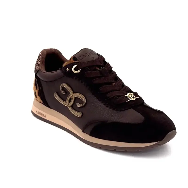 Zapatillas Carmela 164234 Piel y Textil Marrón y Leo Ivoire Chaussures
