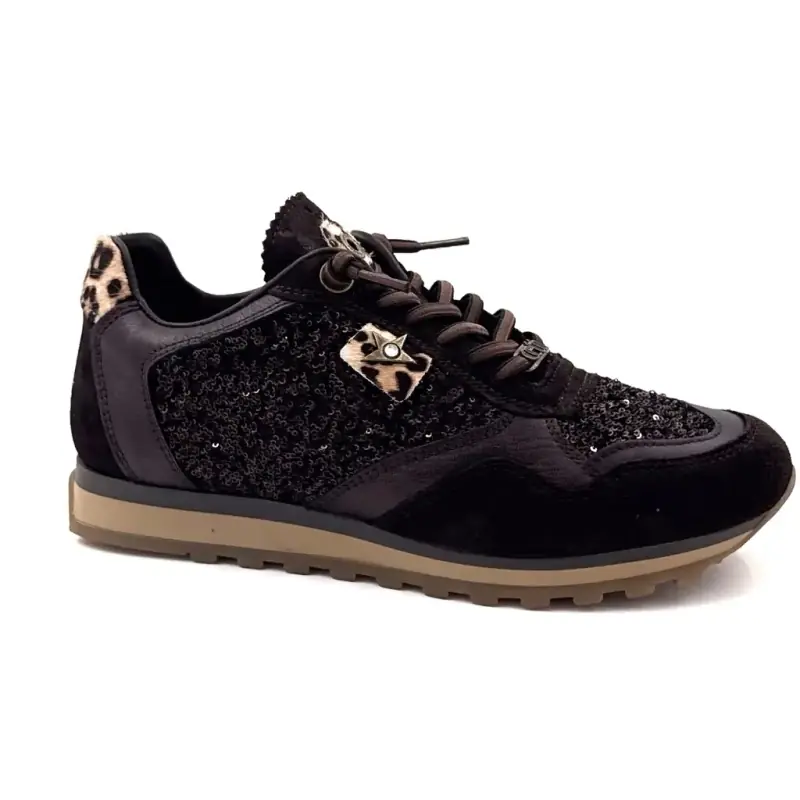Baskets Cetti c848 Sra Cuir & Glitter Chocolat Ivoire Chaussures