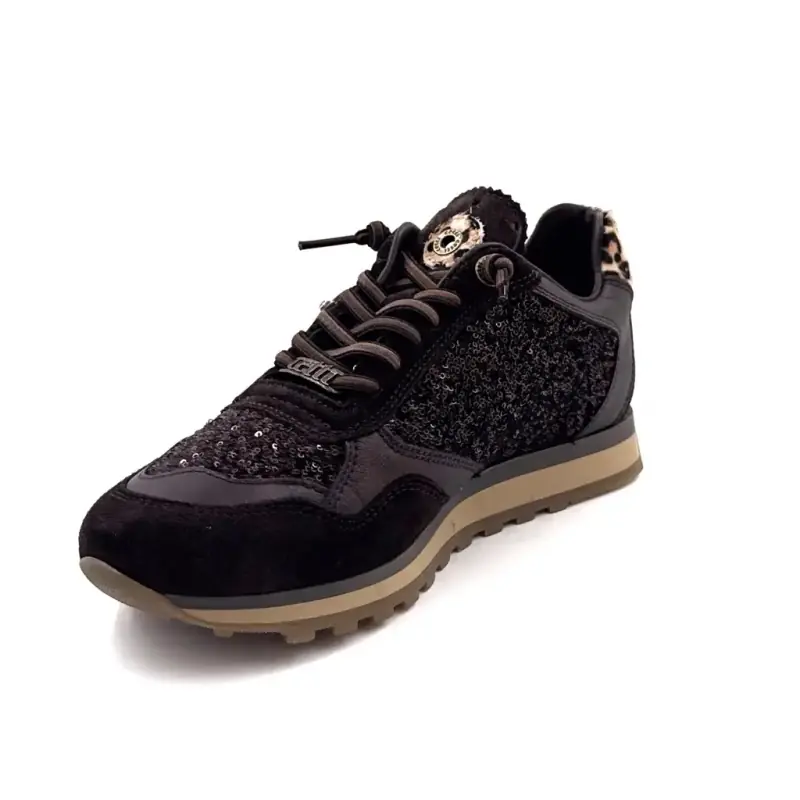 Baskets Cetti c848 Sra Cuir & Glitter Chocolat Ivoire Chaussures
