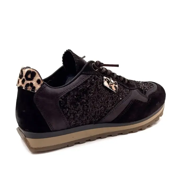 Baskets Cetti c848 Sra Cuir & Glitter Chocolat Ivoire Chaussures