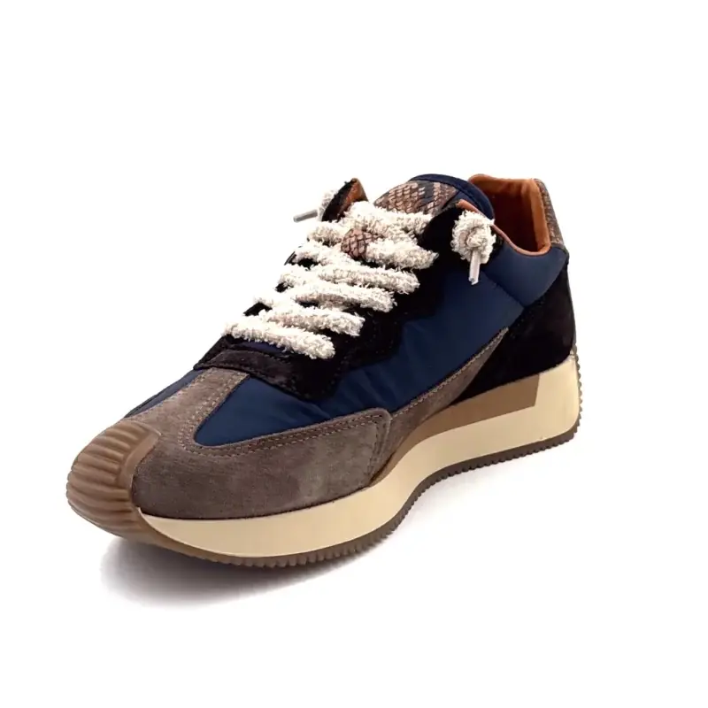 Baskets Cetti c1375 sra Cuir & Textile Marine & Taupe Ivoire Chaussures