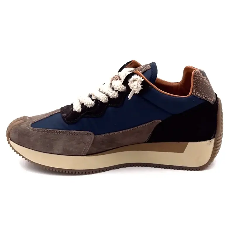Baskets Cetti c1375 sra Cuir & Textile Marine & Taupe Ivoire Chaussures
