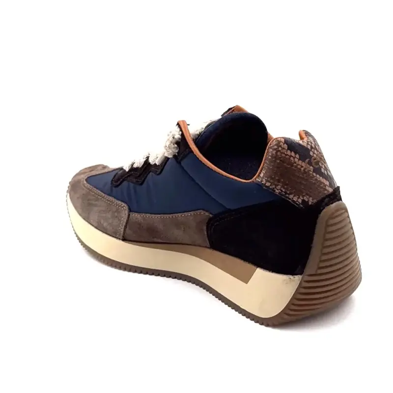 Baskets Cetti c1375 sra Cuir & Textile Marine & Taupe Ivoire Chaussures