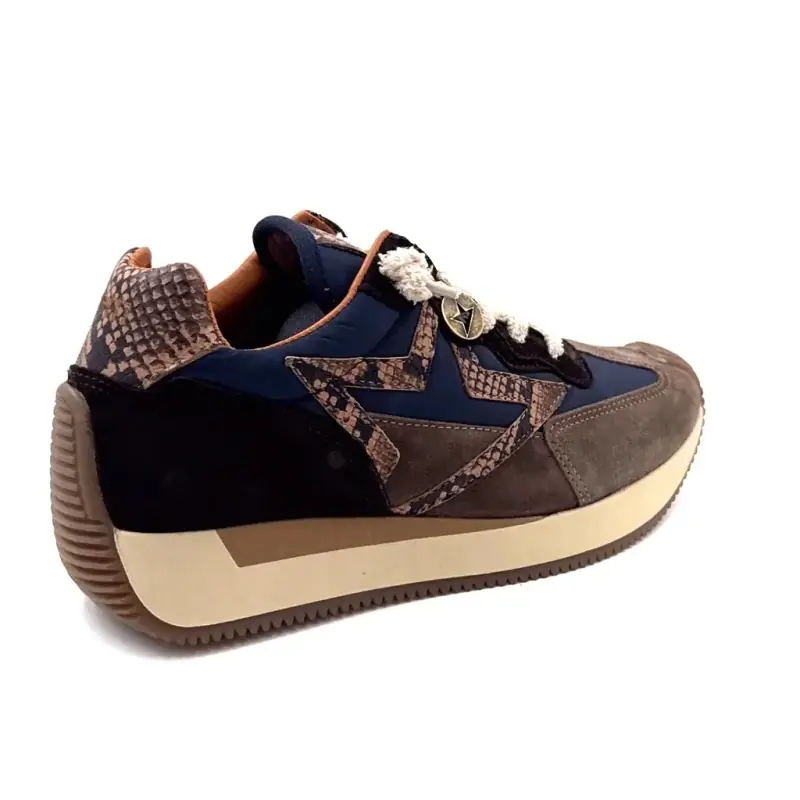 Tênis Cetti c1375 sra em couro e tecido, azul-marinho e bege. Ivoire Chaussures
